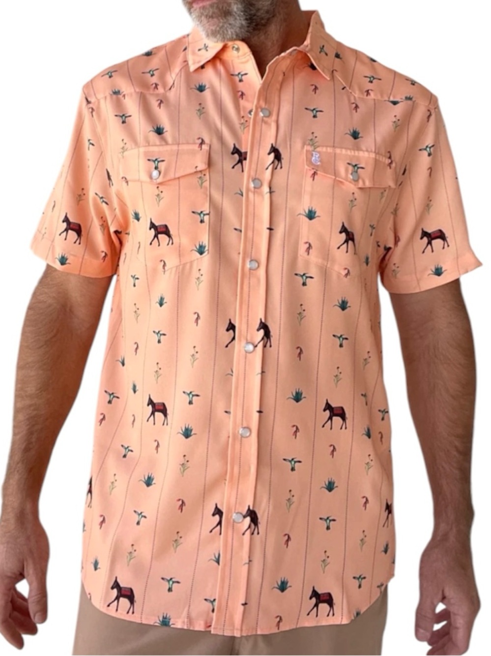 Raised By Coyotes Burro Pearl Snap Western Shirt Southwest Stretch Mens Medium